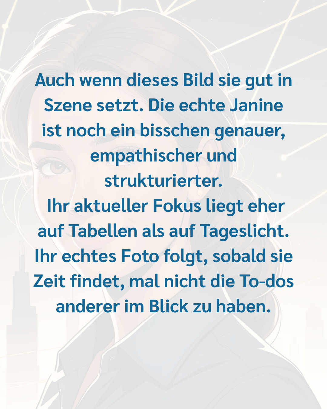 Diese KI-Version von Lisa hat zwar das richtige Lächeln – aber ihre echte Superkraft kann sie nicht abbilden das feine Gespür für Markenkerne, Zielgruppen und Inhalte, die wirklich treffen. Das ec